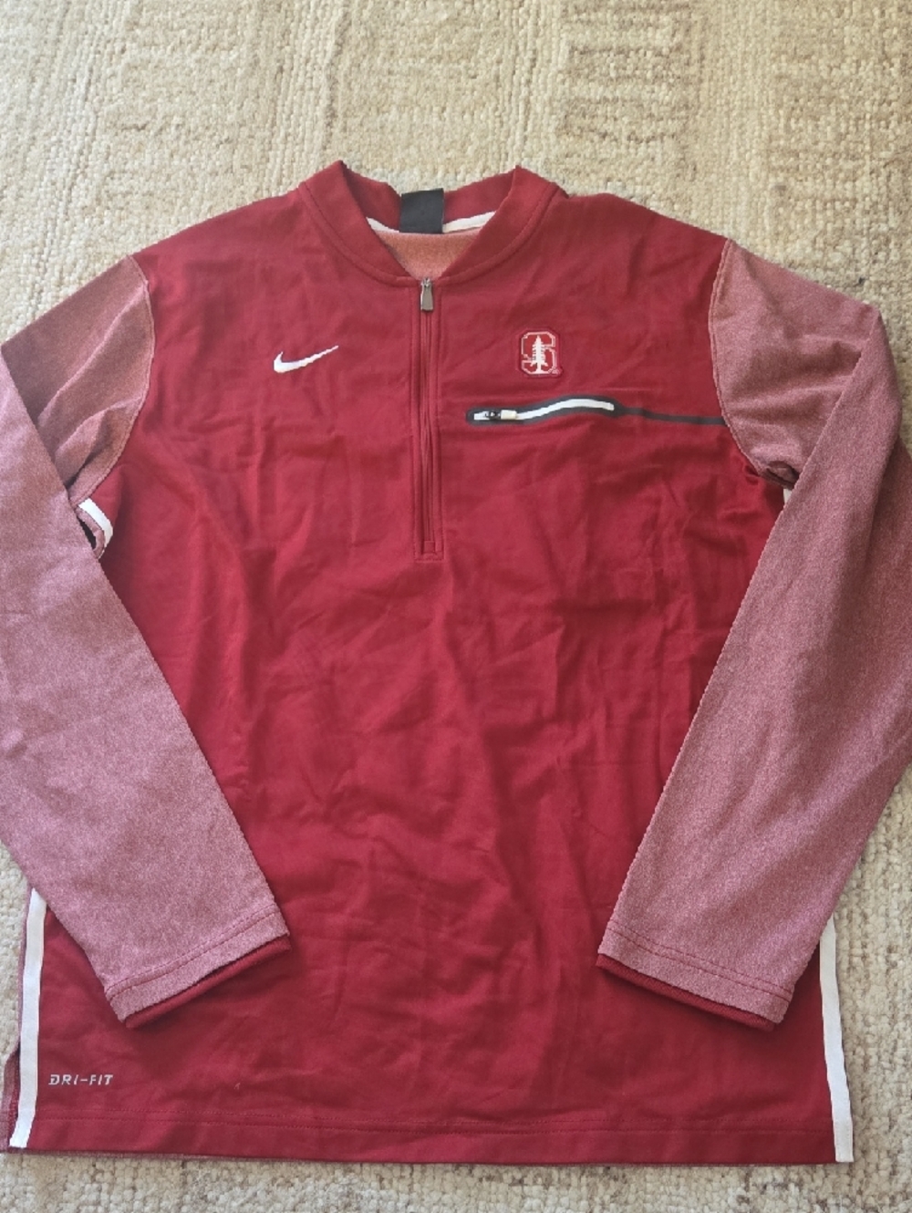 Stanford Nike Red and Heathered Red Stanford Quarter-Zip Pullover
